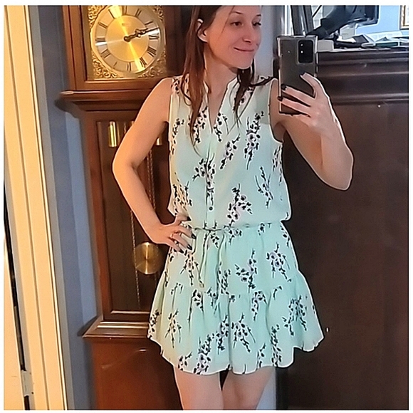 Juicy Couture Dresses & Skirts - 🅶 Juicy Couture Mint Green Floral Print Drawstring Waist Mini Dress